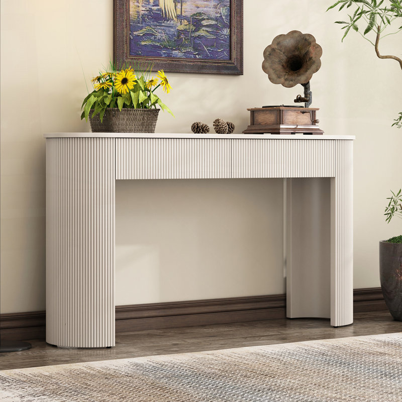 Console moderne avec rangement, Blanc champagne