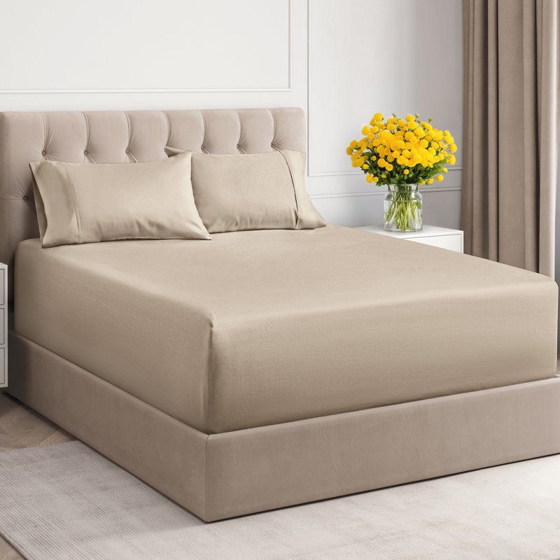 4 Piece 400 Thread Count Cotton Sheet Set – Extra Deep Pocket, Cooling, Breathable & Soft Bedding, Cream