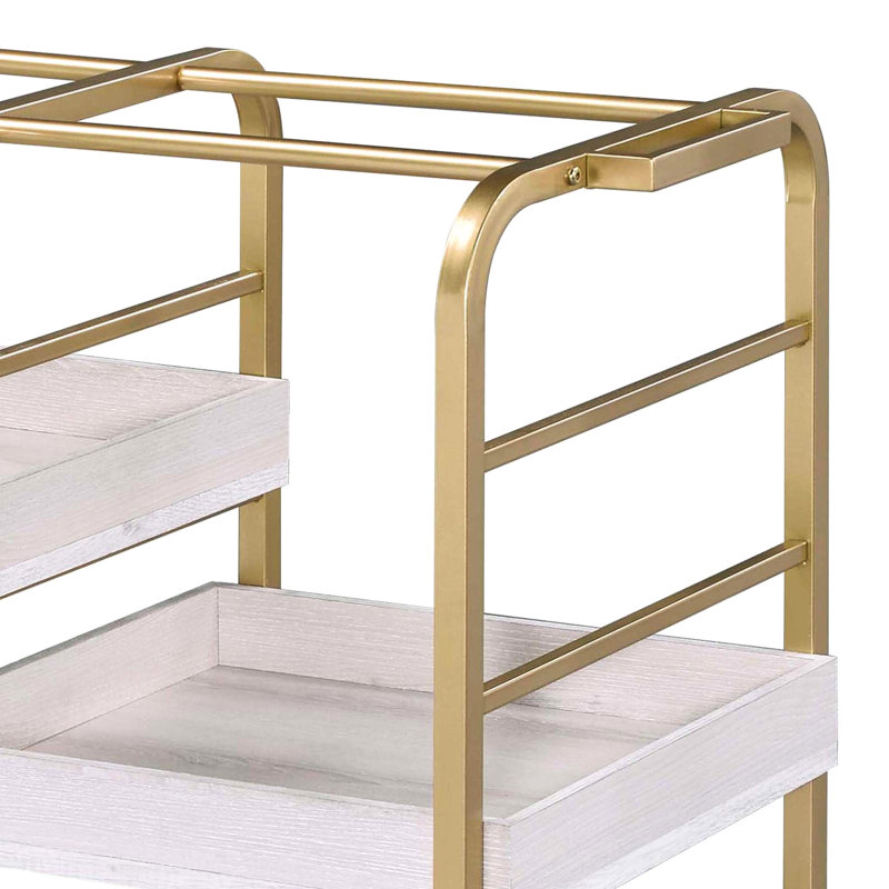 Chariot de salle à manger moderne moderne or et blanc avec 3 plateaux réglables - Métal robuste pour expérience Cuisine contemporaine pour espace