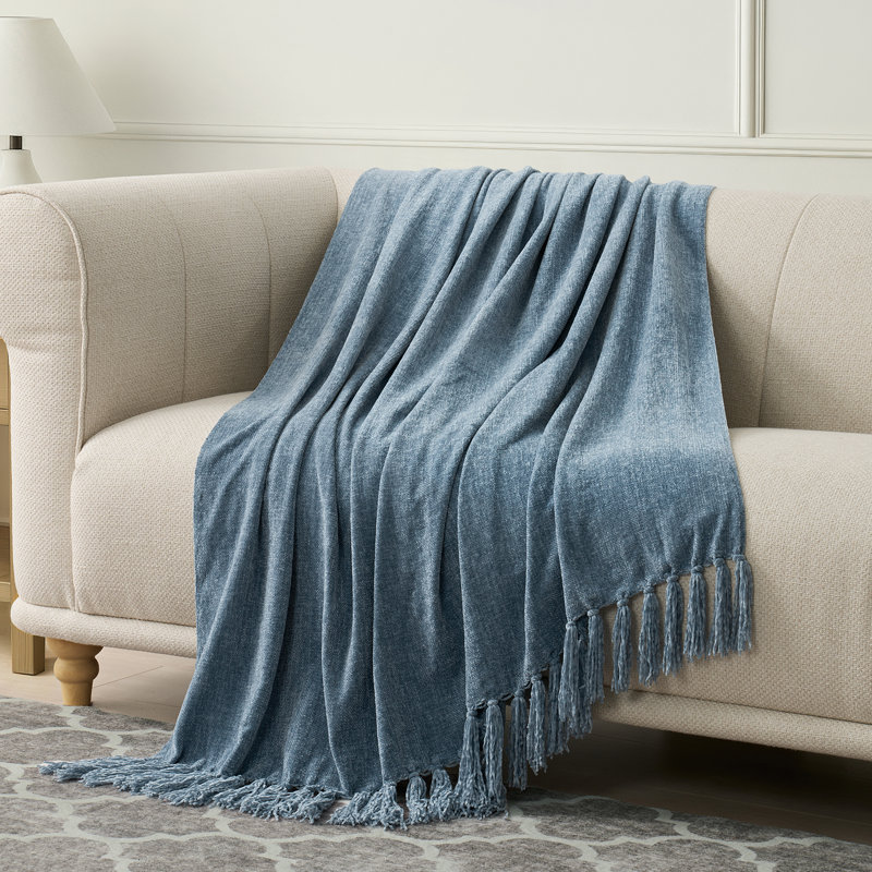 Jeté en chenille douce, L 80 po x l 60 po, Bleu nuage