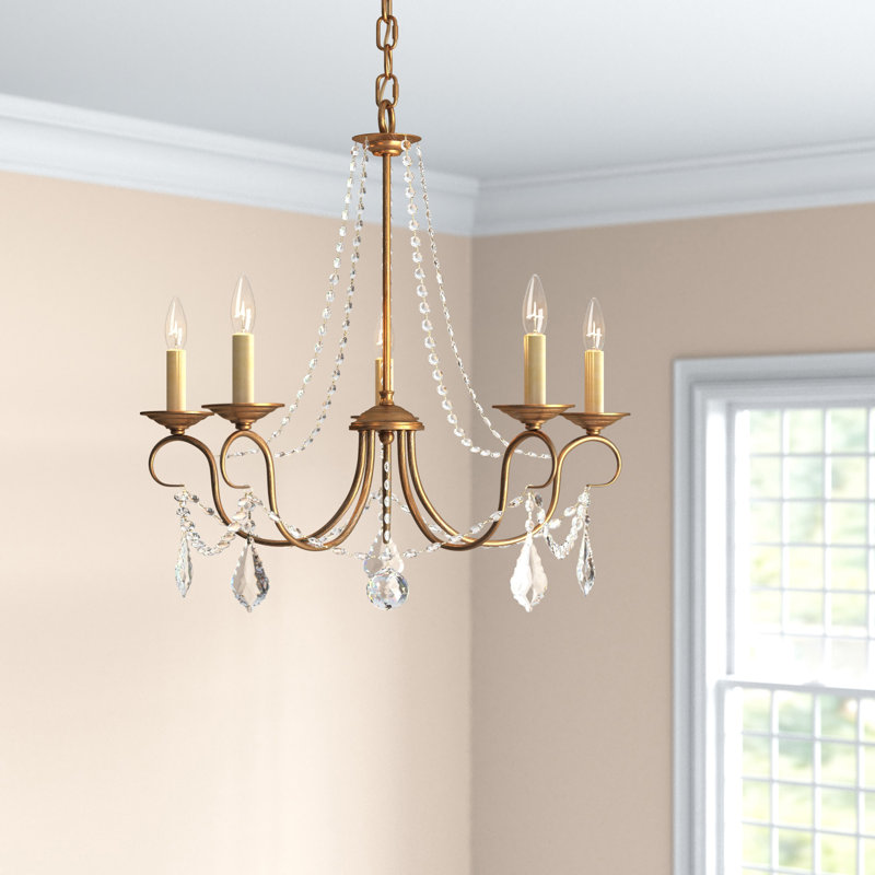 Fabio Candle Style Traditional Chandelier with Crystal Accents, Antique Gold Leaf