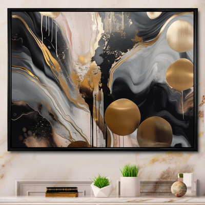 Marbre gris et doré captivant - art abstrait sur toile marbrée