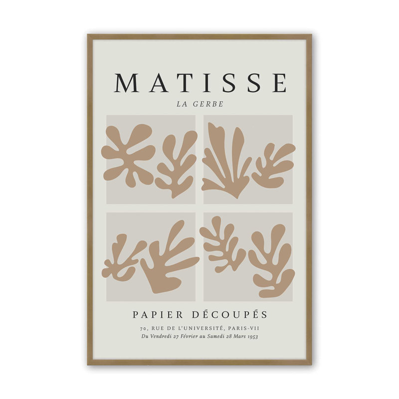 Matisse's La Gerbe Quartet à imprimé brun dans un cadre, H 15,25 po x l 12,25 po, Or brossé