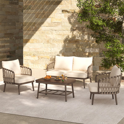 Daxton 4-Piece Outdoor Conversation Set With Thick Cushions by Bay Isle Home