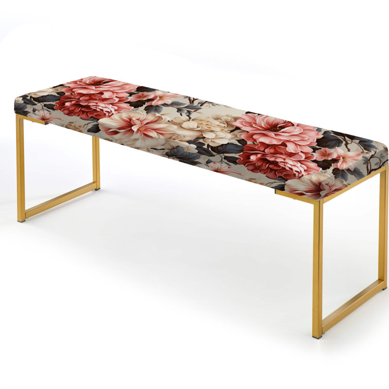 Banc floral rembourré or, Pink And Beige Antique Trellis