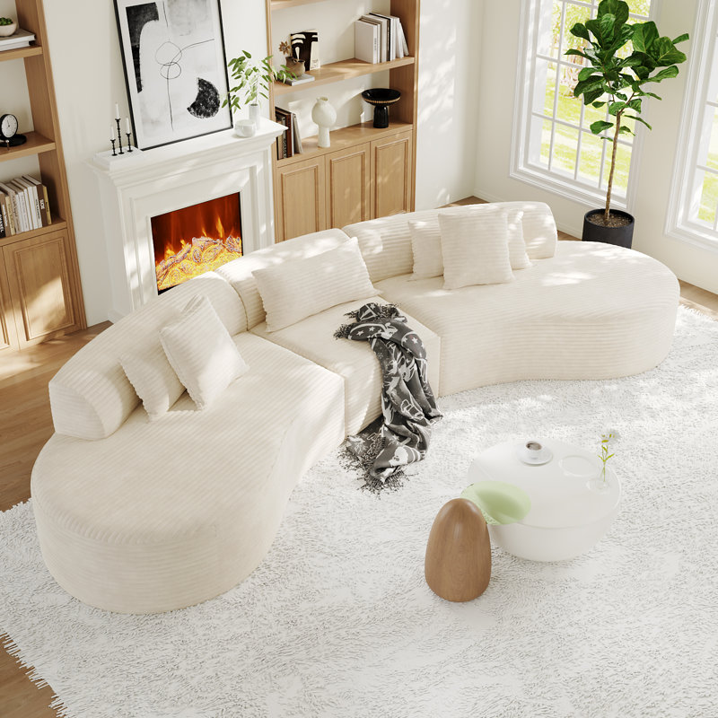 3 - Piece 122" W Modern Curved Sectional Sofa Couch, With Deep Seats, Corduroy Compressed Sofa No Assembly Required