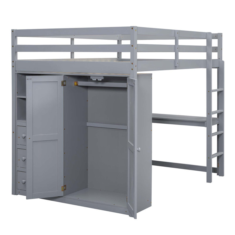 Jamyrah Kids Full Loft Bed with Drawers, Gray