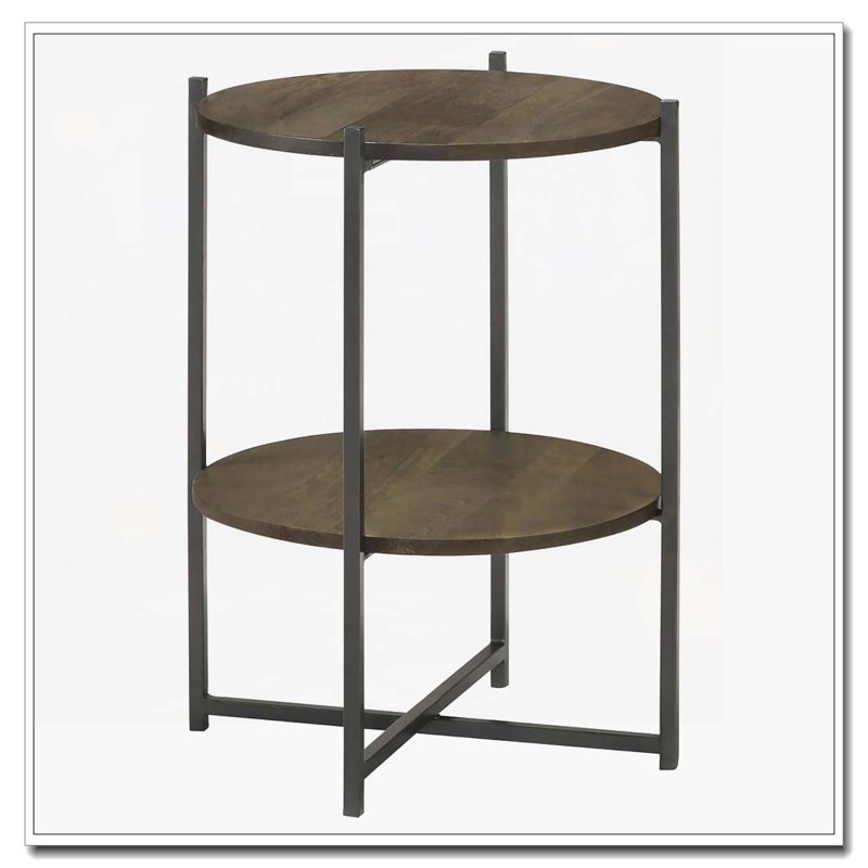 Table d'appoint naturelle et bronze industriel avec tablette inférieure