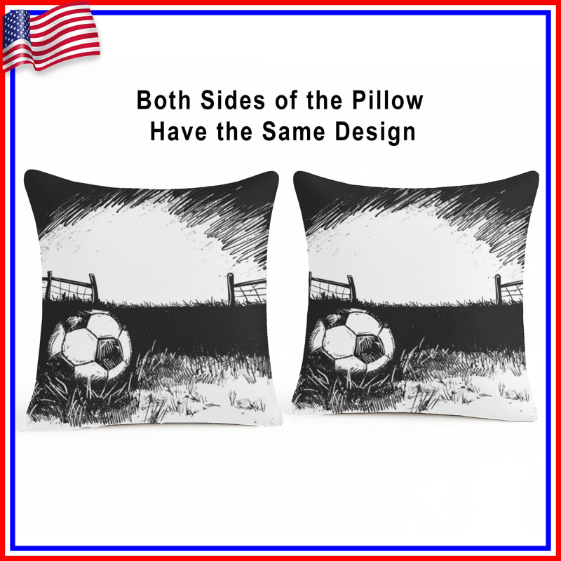 Coussins décoratifs soccer soccer, 14 X 14 pouces, Noir et blanc