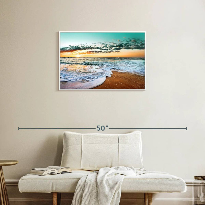Plage rétro de Cancun, Cadre flottant blanc, 31 po x 21 po