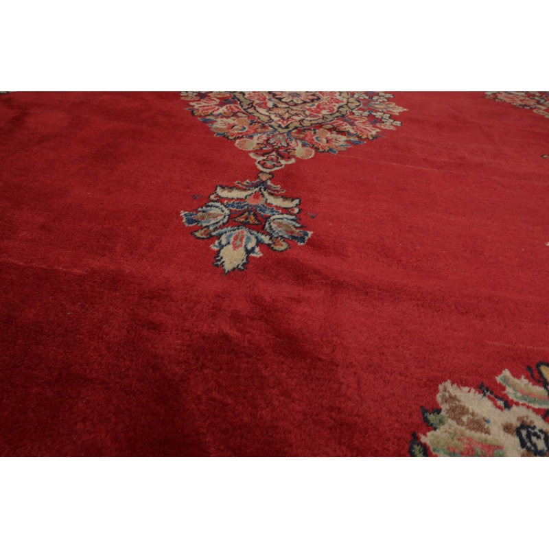 Tapis oriental corail / beige / bleu / sauge en laine noué à la main 10 pi 3 po x 13 pi 9 po Oriental