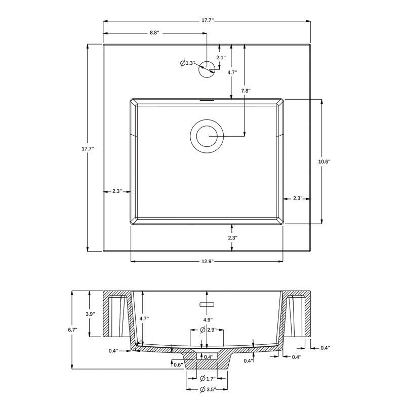 Ablitas 17.7 in. Square Composite Granite Stone Bathroom Vanity Sink, White