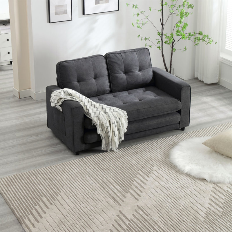 Causeuse convertible moderne en velours, lit escamotable, compacte pour les petits espaces et les appartements, facile à assembler