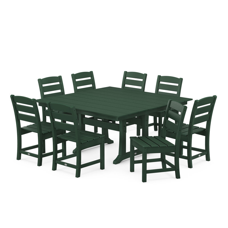 Lakeside 9-Piece Farmhouse Trestle Dining Set, Green