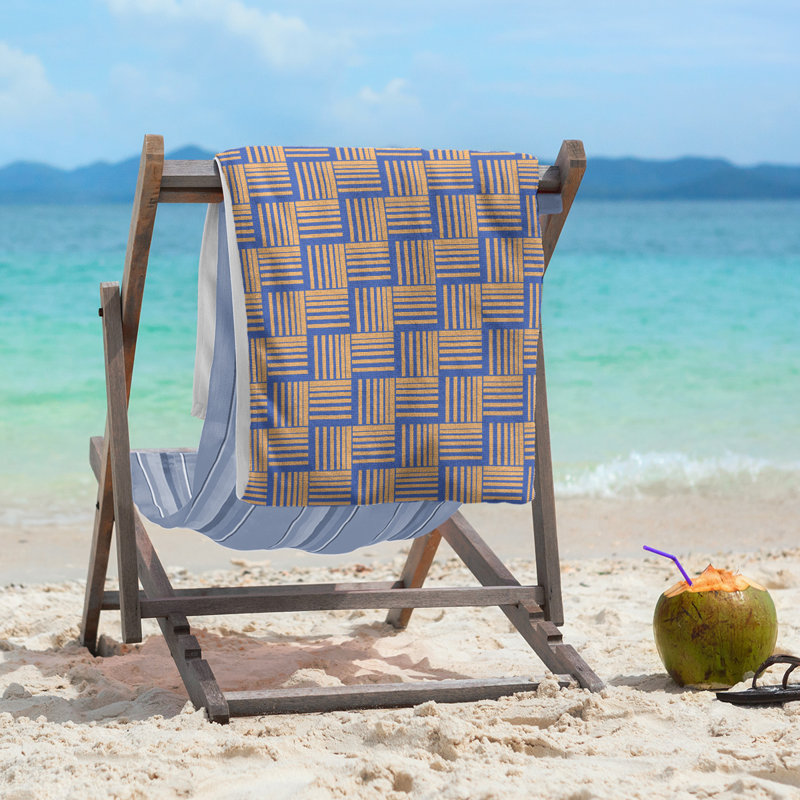 Serviette de plage à rayures tressées classique, Mauve clair / citron