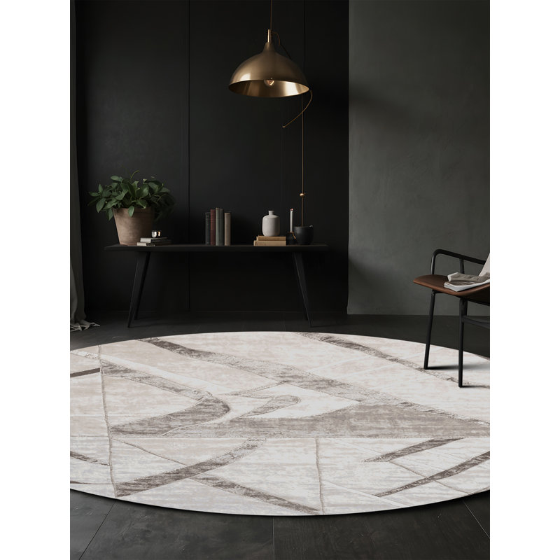 Machine Washable Gray Area Rug, Round 3'