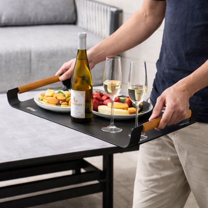 MIMO Aluminium Serving Tray with Teak Handles