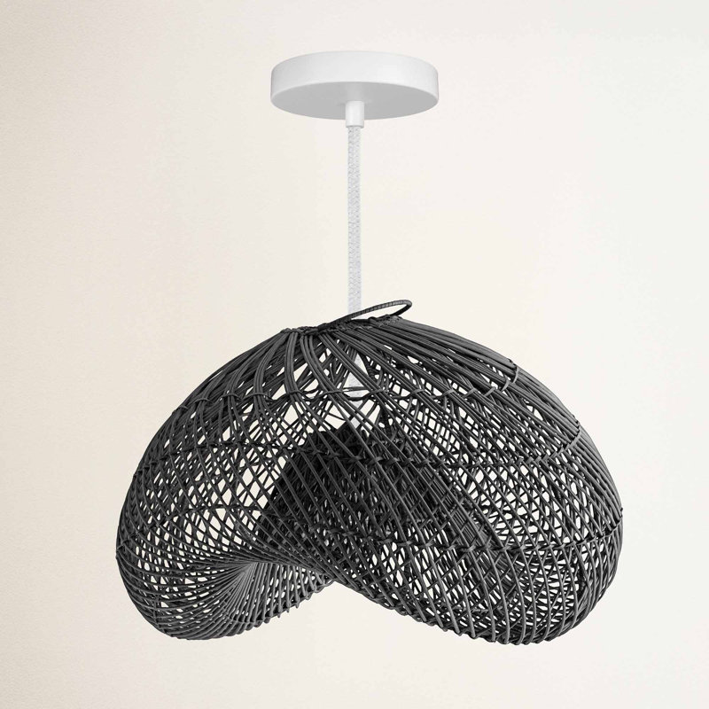 Lucian Outdoor Rattan Pendant Light - 28" Black Large Sculptural 1-light Polished Handwoven Adjustable Light Fixture For Covered Patio, Porch In Modern, Traditional & Coastal Style