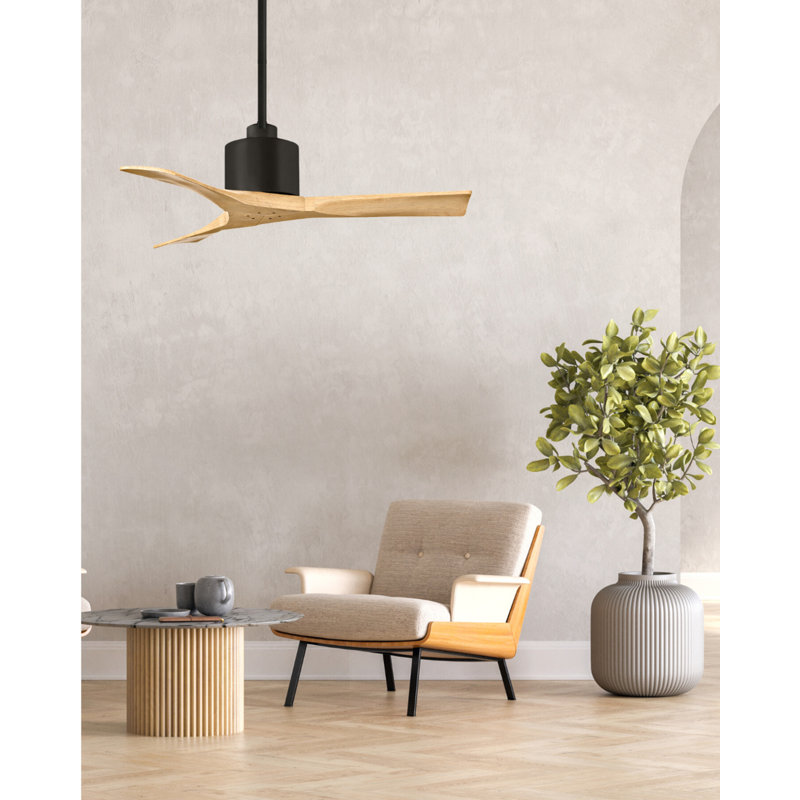 Nan 42" Ceiling Fan In Blades, Matte Black, Light Maple Tone