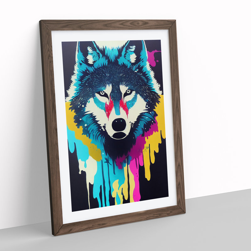 XV1022-5252X Wolf Dripping Paint No.3 - Single Picture Frame Print, 64cm H x 46cm W, Walnut Framed