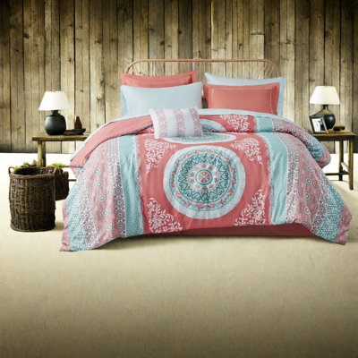 Complete Queen Bedding Sets, Polyester Boho Coral Home Bedroom Decor