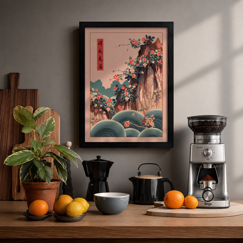 Mountain Bloom Japandi - Print, A1 - 84.1 x 59.4 cm, Black