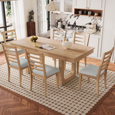 Farmhouse Extendable Dining Table Set with Upholstered Chairs