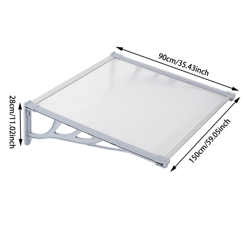 Dakota Fields 90cm D Plastic Cover Retractable Door / Window Awning, Clear/Silver, 28cm H x 150cm W x 90cm D
