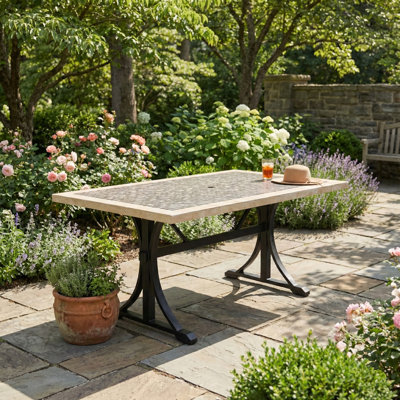 Wilmington Rectangular Stone Outdoor with Umbrella Hole Dining Table - 152 cm W 96 cm D