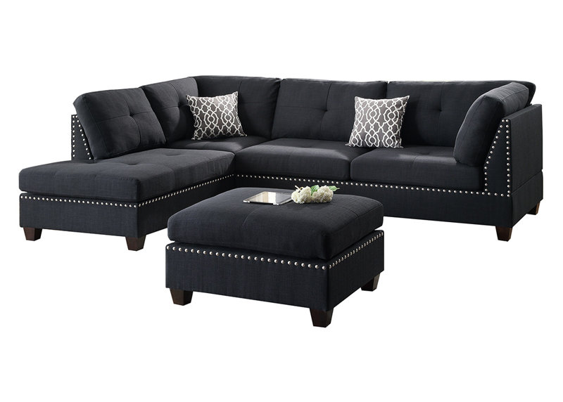 Milani Upholstered L-Shaped Sectional Reversible, Black