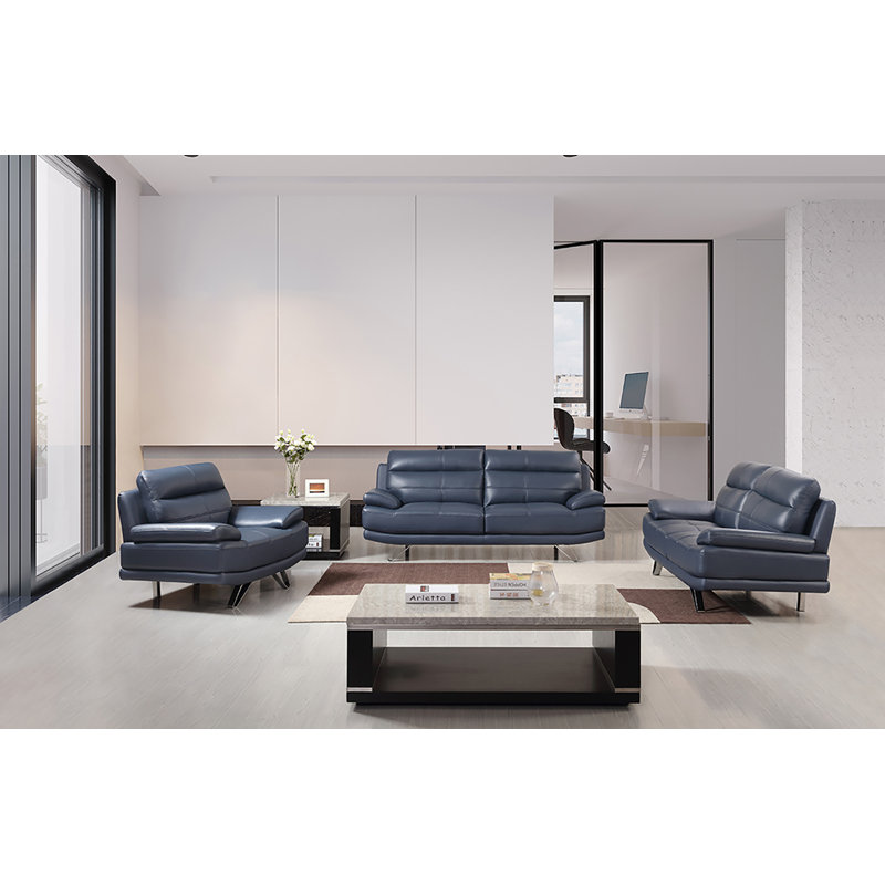 Causeuse en cuir bleu marine EK530, Cuir véritable bleu marine