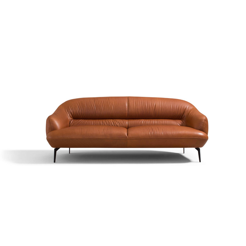 Leonia Cognac Leather Sofa, Brown, 34" H x 88" W x 38" D