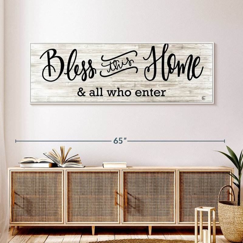 Plaque murale «Bless This Home», 57 po x 19 po, Cadre flottant blanc