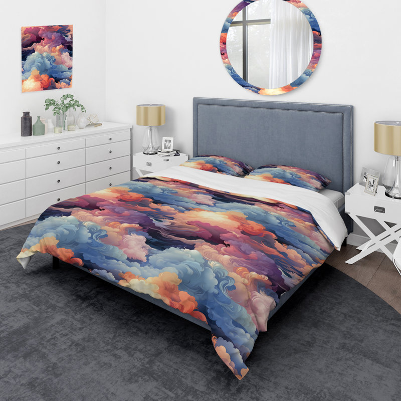 Abstrait multicolore bleu et rose nuage Mirage - ensemble de housse de couette abstrait - polyester microfibre
