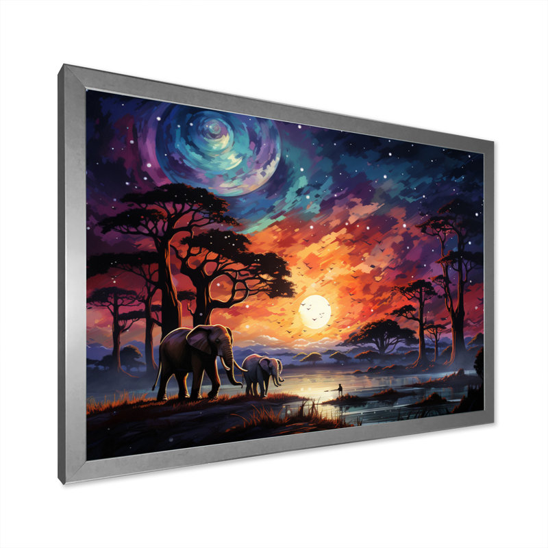 «African Celestial Safari I» sur toile, H 24 po x l 32 po x P 1 po, Cadre photo argenté