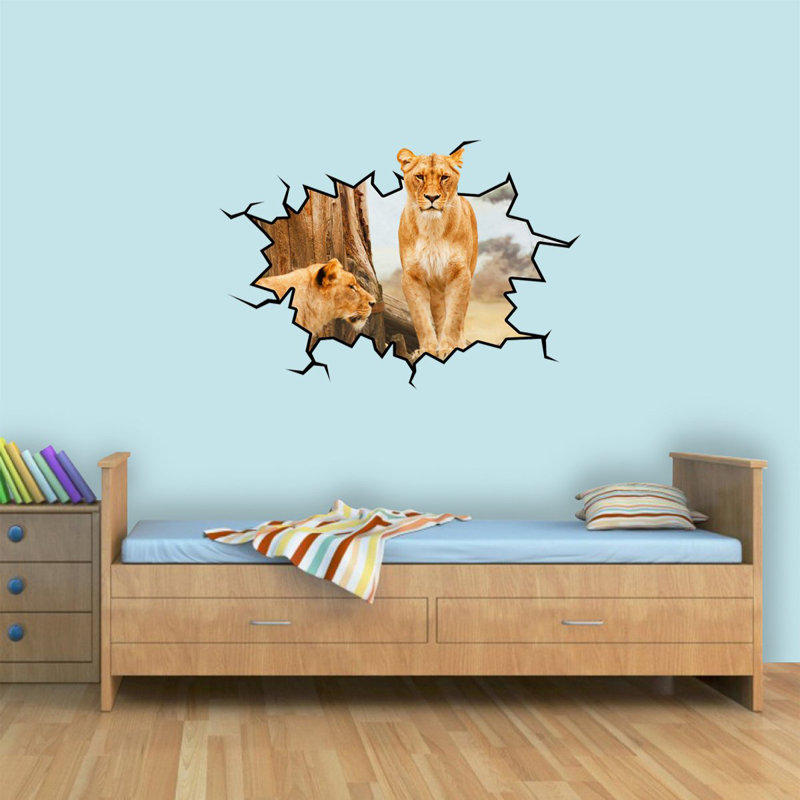 Décalcomanie murale lionesse de safari 3d africain, H 28 po x l 36 po x P 0,01 po