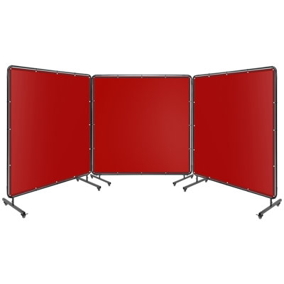 3 Panel Welding Screen with Frame, Flame-Resistant PVC Welding Curtain with Lockable Swivel Wheels, Transparent Welding Screen Panel for Welding Safety