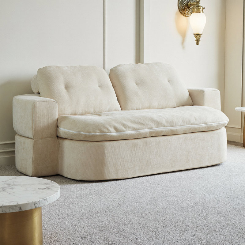 Canapé convertible en velours côtelé avec 2 coussins, Crème, crème