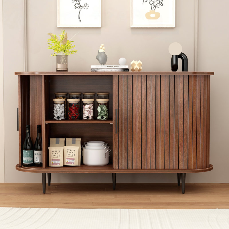 Buffet cannelé avec porte tambour coulissante