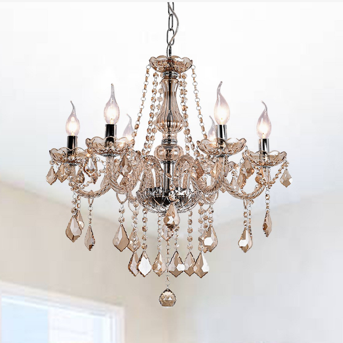 Hot sale Brass Chandelier Bronze Finish Crystal Chandelier Lamp Crystal  Lustre Light Fixture Villa Cristal Lighting