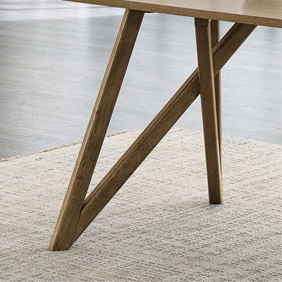 70" Rectangular Walnut Oak Geometric Cross Base Dining Table