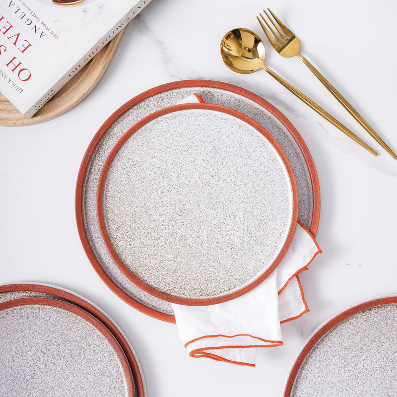 Vince Red and White Ceramic 16-Piece Dinnerware Set