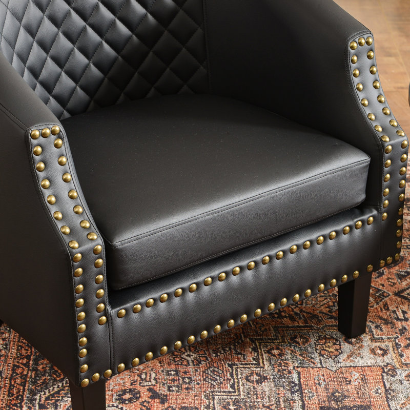 29 " Wide Tufted Faux Leather Small Barrel Bar Club Chair Set Of 2, Black