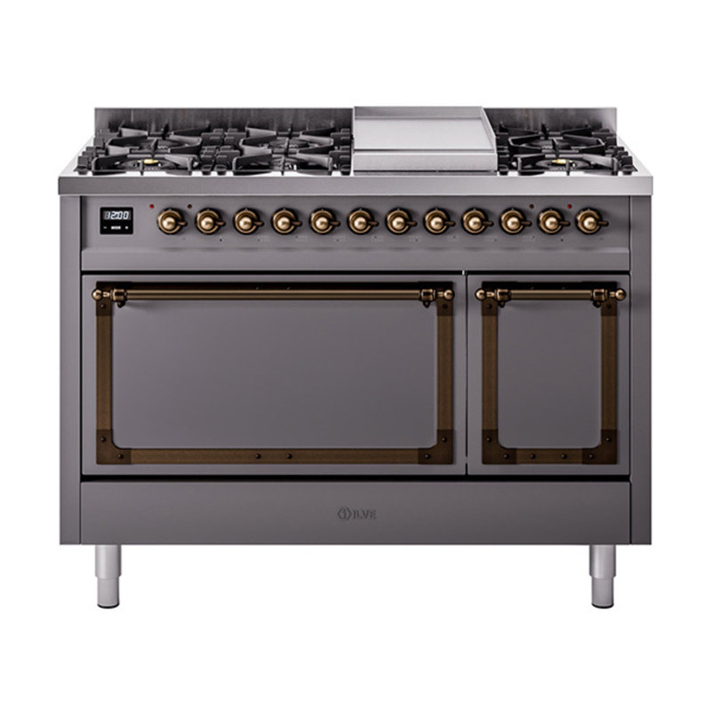 ILVE Nostalgie II Noblesse 48 in Dual Fuel Range, 8 Burner, Griddle, Graphite Matte/Burnished, Natural Gas