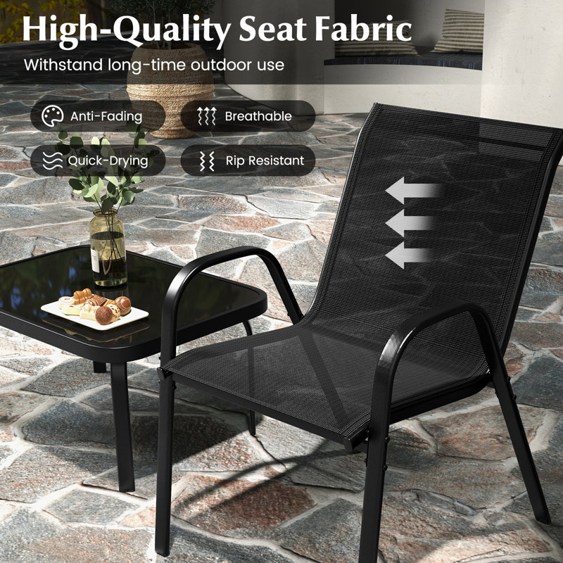 4 Piece Patio Metal Table & Chairs Outdoor Conversation Furniture Set W/ Loveseat-Black, Black
