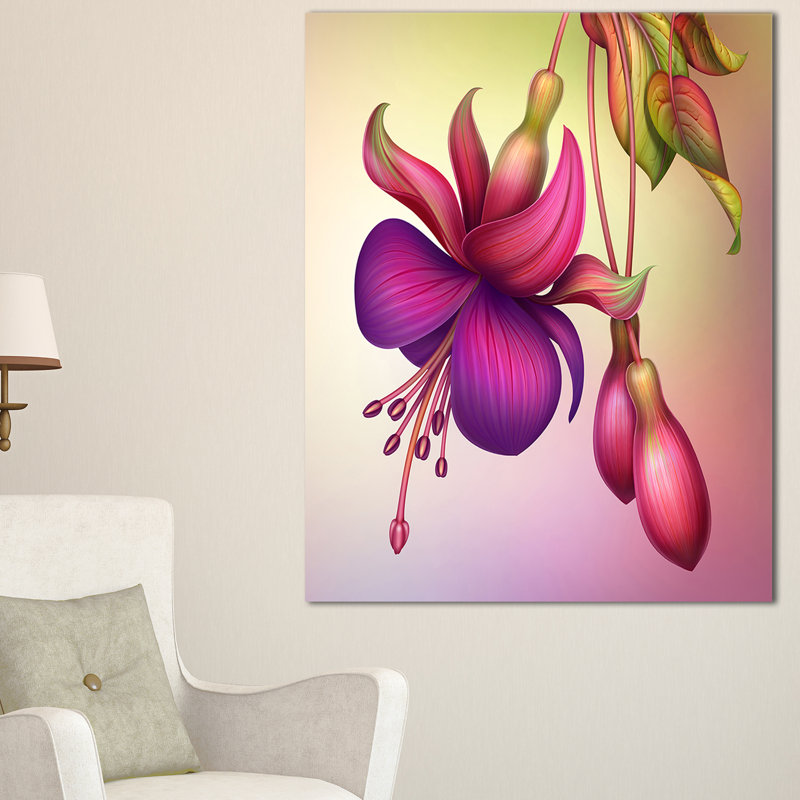 « fuchsia floral avec feuilles vertes », impression, H 40 po x l 20 po x P 1po, Toile tendue