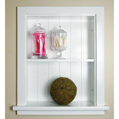 White Recessed Wall Niche Medicine Cabinet – Real Wood Bathroom Insert With Beadboard Shelves