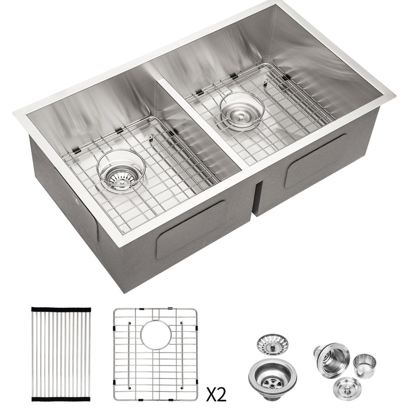 28"X19" Stainless Steel Undermount Double Bowl Sink, 16 Gauge, 10" Deep Basin, Soundproof & Condensation Satisfying Progressive