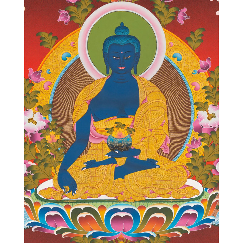 Bouddha de la médecine à Bhumisparsha Mudra Thangka (Brocadeless Thangka)