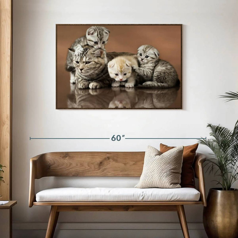 Famille de chats, Cadre flottant en noyer, 43 po x 29 po